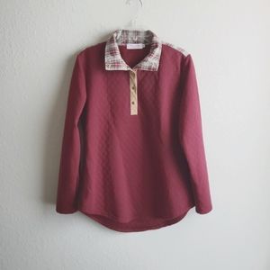 Pink lily Flannel Collard Sweater Pullover